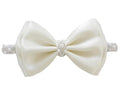 0-12 Newborn Baby Baptism Pearl Headband or Clip with Bow in WHITE Christening Headband with Satin Bow, Pearl Rhinestone Band (Cream(6-12Months), 1 Count (Pack of 1))