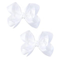 3 Inch Satin Bow for Little Girls - 2 Pcs (White)