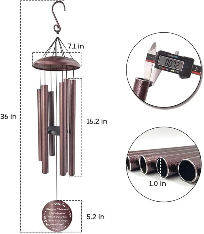 Personalized Wind Chimes, Retirement Gifts Wind Chimes, Congratulate Retire for Dad/Mom, Life Tree Metal Retirement Wind Chime for Woman/Man Outdoor 36inch (Produced in USA)