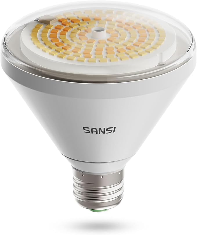SANSI 250W Equivalent LED Grow Light Bulb, BR30 24W 3000K 5000K Red 660nm Infrared 730nm Full Spectrum Grow Bulb, IP54 Waterproof Grow Light for Indoor Outdoor Plants