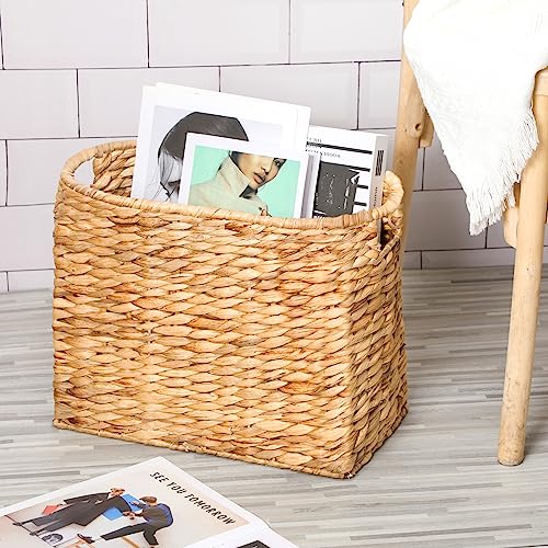 Tatuo Seagrass Magazine Baskets Magazine Holder Tall Narrow Woven Storage Wicker Basket Floor Bathroom Home Office Handwoven Holder for Books, Newspaper, File and Mail(Light Brown) - color: Light Brown