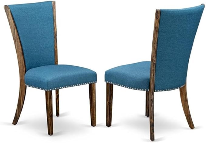 East West Furniture X727VE721-9 9 Piece Kitchen Table Set Includes a Rectangle Dining Table with X-Legs and 8 Blue Color Linen Fabric Parson Dining Chairs, 40x72 Inch, Multi-Color