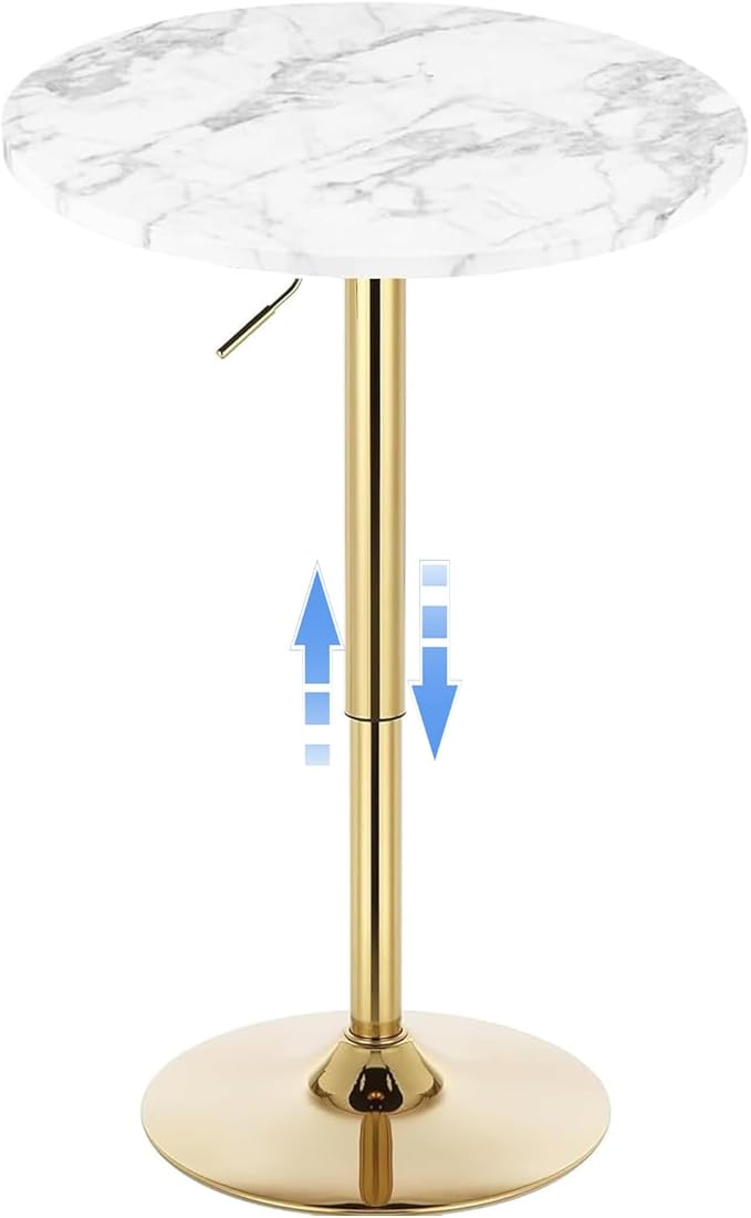 Gold Cocktail Tables Round Bar Table Height Adjustable 27.9''-35.4'' Pub Table with Metal Base Modern Style for Kitchen, Bar, Office & Dining Room Sturdy & Stylish