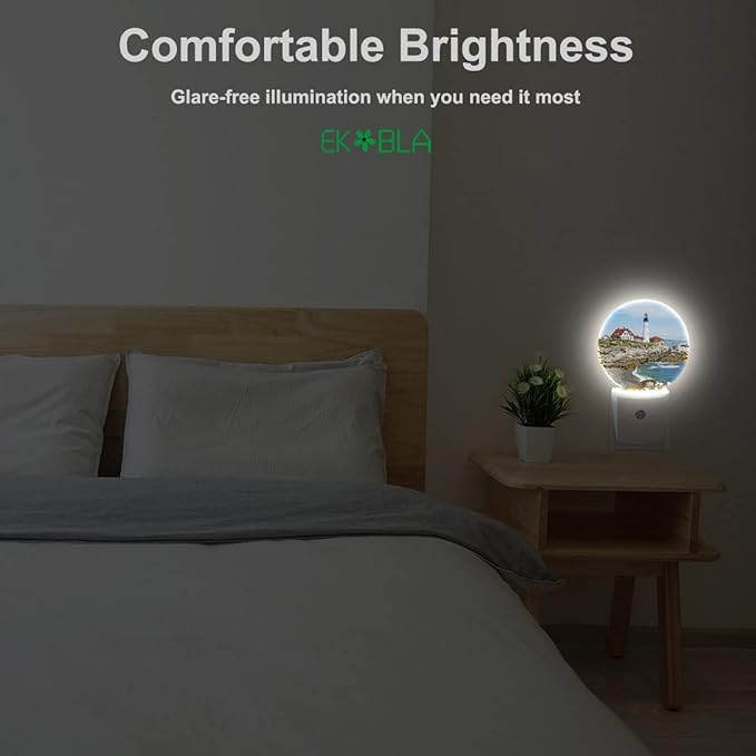 EKOBLA Lighthouse Plug-in Night Light, Coastal Seaside Lighthouse LED Nightlight for Bedroom, Living Room & Bathroom