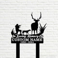 Custom Deer Dog Memorial Metal Stake – Personalized Hunting Grave Marker, Deer Forest Garden Stake, Yard Outdoor Decor (Deer Hunter Memorial)