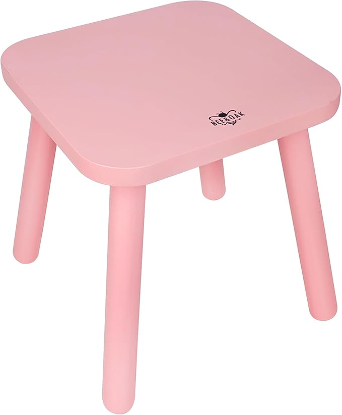 BEE&OAK Wooden Step Stools for Adults, Solid Rubber Wood Non-Slip Step Foot Stool, Heavy Duty 300 lbs One Step Stool for Bedroom, Bathroom, Kitchen,Outdoor (Pink, 11" (D) x 11"(W) x 11.8"(H))