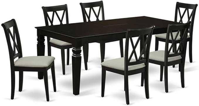 East West Furniture LGCL7-BLK-C 7 Piece Kitchen Table & Chairs Set Consist of a Rectangle Butterfly Leaf Dining Table and 6 Linen Fabric Upholstered Chairs, 42x84 Inch, Black