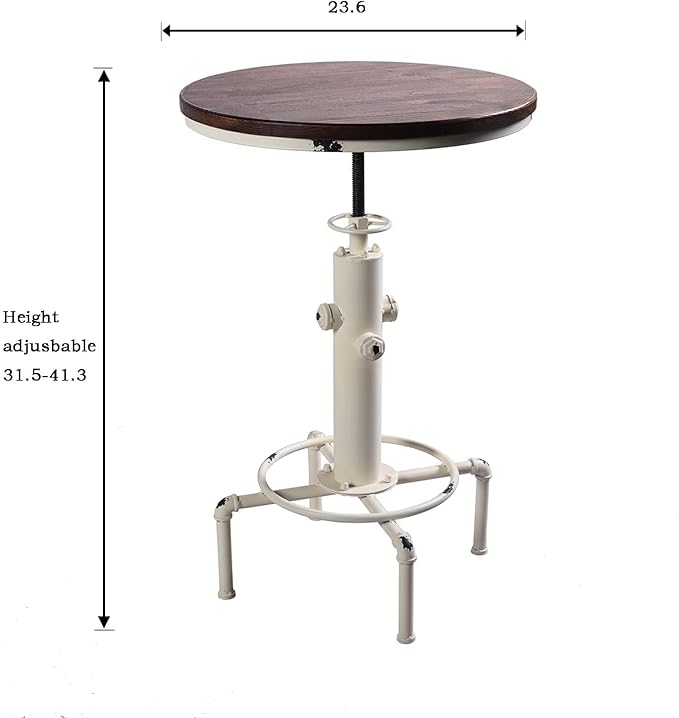 Topower Industrial Bar Table 31.5-41.3" Adjustable Pub Table Kitchen Dining Coffee Bistro Table (Antique White)