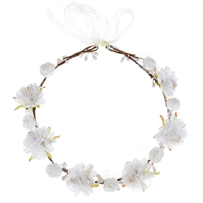 DDazzling Girls Breath Crown Flower Girl crown Floral Headband Wedding Hair Wreath Photo Props (White)