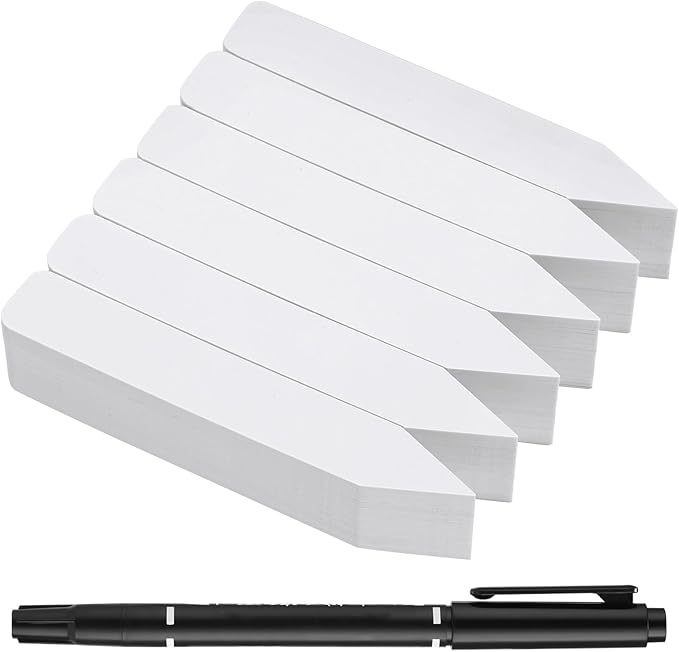300 Pcs Plant Labels, 4 Inch Plastic Potted Plant Name Tags, Seedlings Seed Label Markers Nursery Plant Stake Tag with Bonus Marking Pen for Outdoor Indoor Garden Patio Flower Vegetable, White