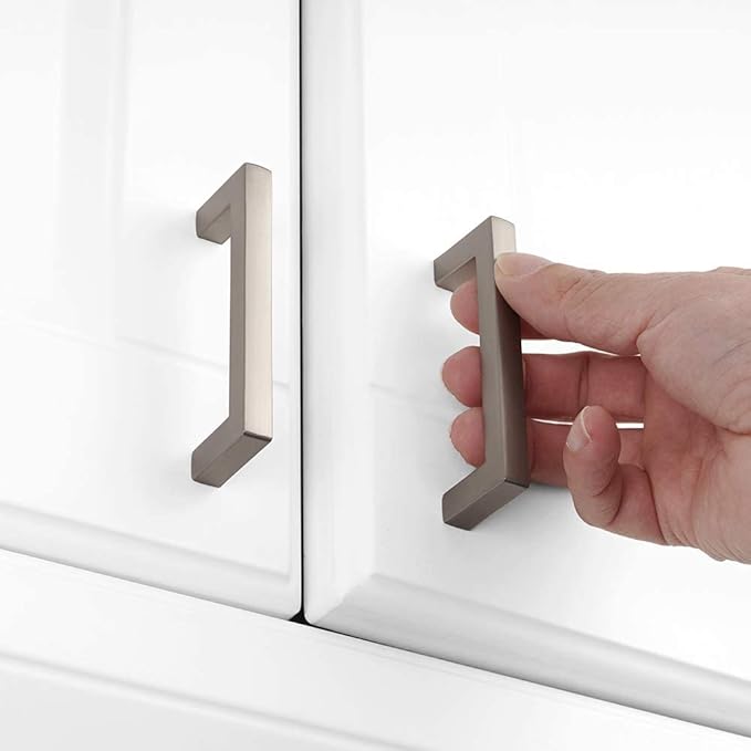 KOOFIZO Solid Square Bar Cabinet Handle - Brushed Nickel Furniture Pull, 3 Inch/76mm Screwhole Distance, 10-Pack for Kitchen Cupboard Door, Bedroom Dresser Drawer, Bathroom Wardrobe Hardware