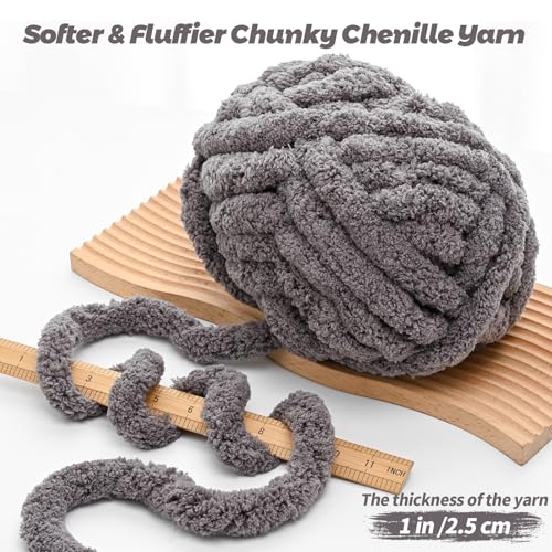 10 Pack Jumbo Chenille Yarn for Crocheting, #10 Super Bulky Baby Soft Yarn for Hand Knitting, 220 yds /70.5 oz Fluffy Chunky Knit Throw Blanket Yarn (Dark Grey) - color: Dark Grey