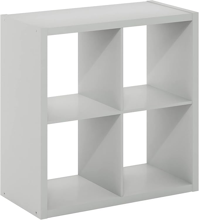 Furinno Cubicle Open Back Decorative Cube Storage Organizer, 4-Cube, Light Grey