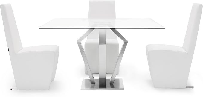ZURI Modern Aiden 51" Square Glass Dining Table with Brushes Stainless Steel Base