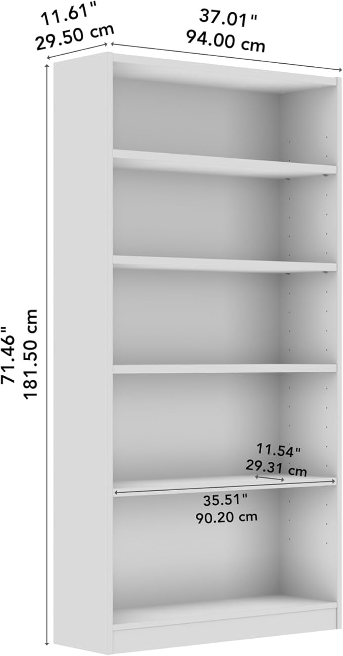 Bush Furniture Universal Tall 5 Shelf Bookcase in Black Walnut, Vertical Storage and Display Bookshelf for Home Office or Living Room Organization