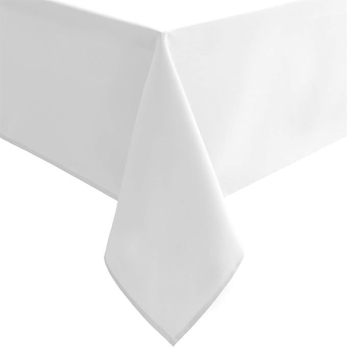 Hiasan White Rectangle Tablecloth - Waterproof Spillproof and Wrinkle Resistant Washable Polyester Table Cloth for Dining Party, 80 x 80 inch