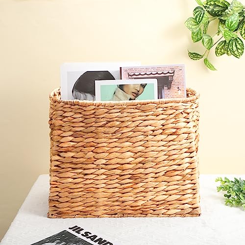 Tatuo Seagrass Magazine Baskets Magazine Holder Tall Narrow Woven Storage Wicker Basket Floor Bathroom Home Office Handwoven Holder for Books, Newspaper, File and Mail(Light Brown) - color: Light Brown