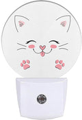 EKOBLA Happy Cat Plug-in Night Light, Cute Kitten with Pink Paw LED Nightlight with Sensor for Bathroom Decor