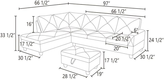 Brown L-Shaped 3-Piece Microfiber Sofa with Storage Ottoman Set, Sectional Couch Sofa Set for Living Room, Office, Small Space