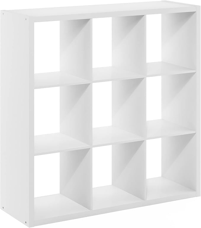 Furinno Cubicle Open Back Decorative Cube Storage Organizer, 9-Cube, White