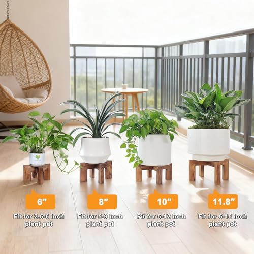 Vigordream Plant Stand, Indoor/Outdoor Wood Plant Holder, Single Flower Pot Stand, Sturdy Planter Stands (Walnut, Fit 2.5-6 inch pots) - size: Fit 2.5-6 inch pots