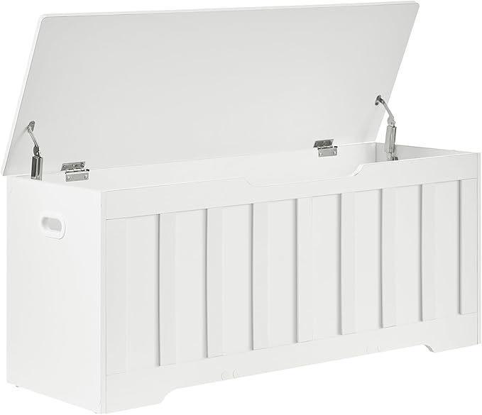 43.3" Storage Chest Extra Large,Storage Trunk with 2 Safety Hinges,Wooden Storage Bench,Shoe Bench,43.3x15.7x19.1 Inch,Easy Assembly,Storage Bench for Bedroom,Living Room,entryway(White).