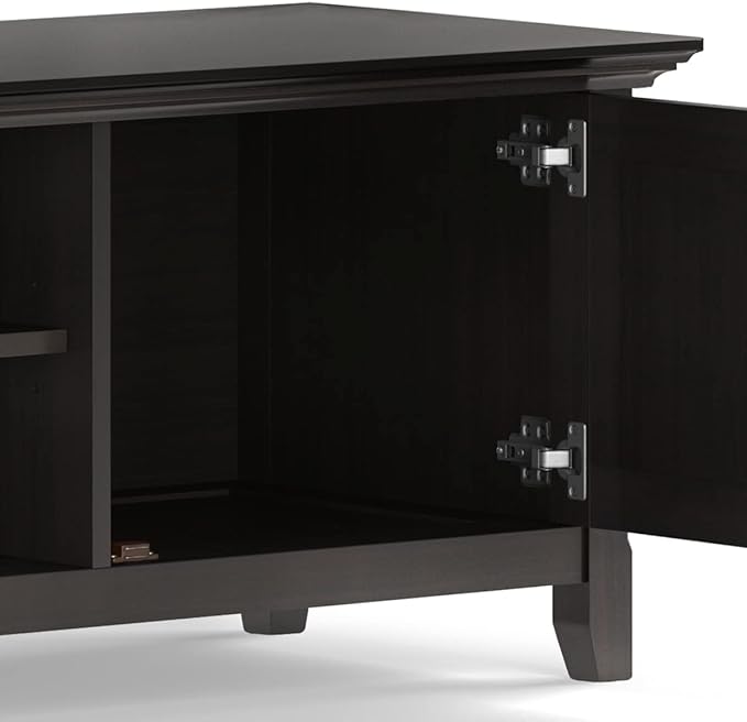 SIMPLIHOME Amherst 72-inch Wide Solid Wood Low TV Stand in Hickory Brown, Transitional-Style Media Console for Living Room with Cable Management, Fits 80" TVs