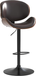 Adjustable Swivel Bar Stools 1 PC, Modern Bentwood Barstool with Large Metal Base and Footrest, PU Leather Upholstered Bar Chair with Curved Back for Kitchen Island Dining Room, Brown