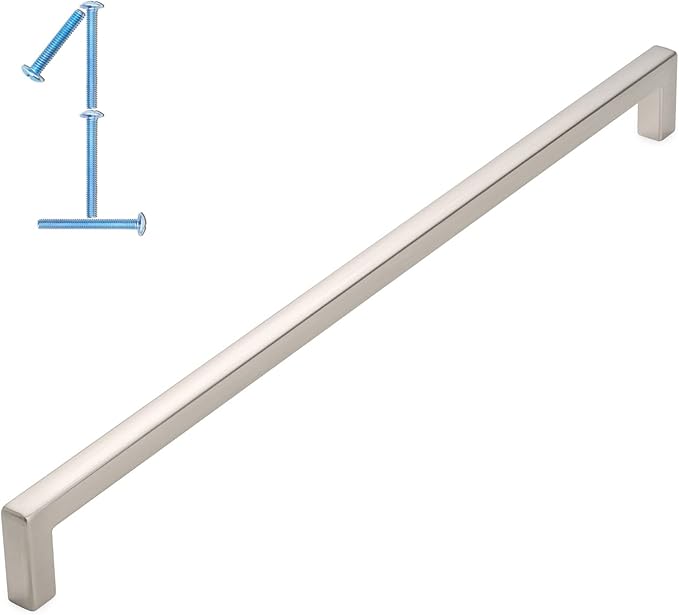 KOOFIZO Solid Square Bar Cabinet Handle - Brushed Nickel Furniture Pull, 10 Inch/256mm Screwhole Distance, 1-Piece for Kitchen Cupboard Door, Bedroom Dresser Drawer, Bathroom Wardrobe Hardware