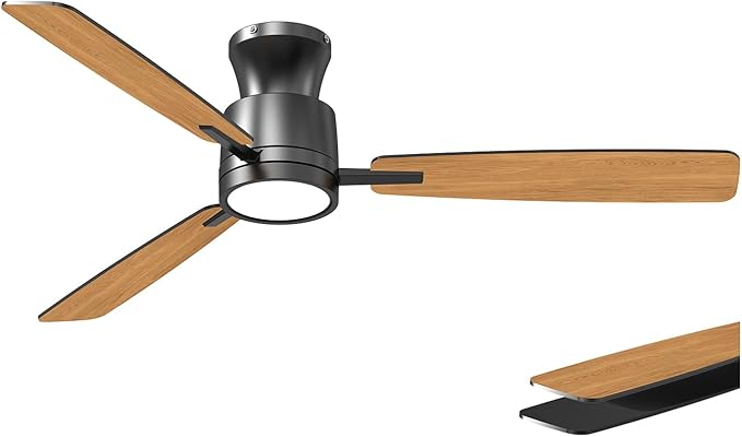 Ceiling Fans with Lights,52 Inch,Quiet Reversible Motor,Easy to Install,6 Speeds,Dimmable,Timer,Black Low Profile Ceiling Fan for Bedroom Living Room,Kitchen,Indoor/Outdoor