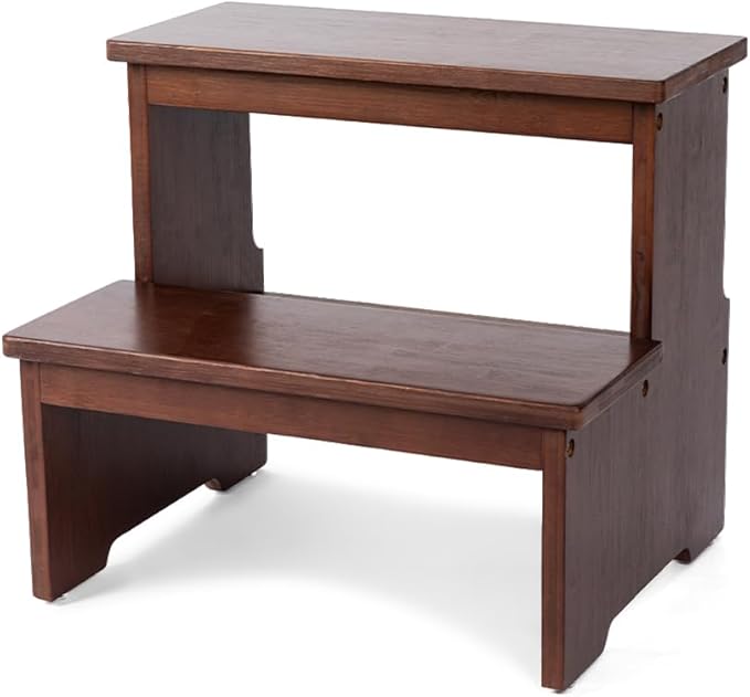 StrongTek Bamboo Two Step Stool for Adults and Kids, Bed Stepstool with Anti-Slip Bottom, Heavy Duty for Kitchen, Bathroom, Bedside Step Stool, Wooden Step Stairs 350 lbs Capacity (Dark Chocolate)