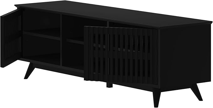 Plank+Beam Mid-Century Modern Wood TV Stand, Solid Wood Entertainment Console with Storage, 59" L x 16" W x 19" H, Black