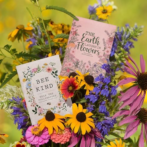 Bentley Seed Co. | The Earth Laughs in Flowers | Beautiful Illustrated Flower Design Art and Quote | Environmental Favor | Pollinator Wildflower Mix Seed Packets | Eco-Friendly Hand Out Gift | 25 Pack