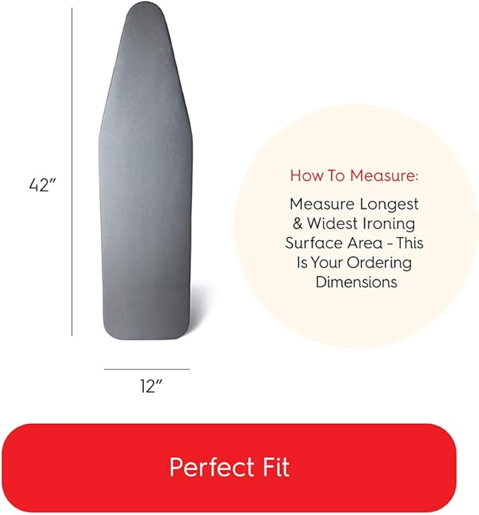 TIVIT Ironing Board Cover 12 x 42” – Made in Italy, Alumitek PRO Heat-Reflective