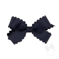 Wee Ones Girls' Classic Grosgrain Hair Bow with Scalloped Edges and Plain Wrap Center on a WeeStay Hair Clip, Mini, Navy