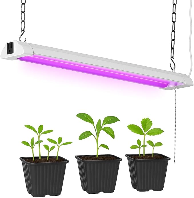 2FT LED Grow Lights for Indoor Plants, Full Spectrum 2100LM & Red Blue Light, Pull Chain Switch & Linkable for Indoor Plants, Hydroponics, Seedlings, Flowers