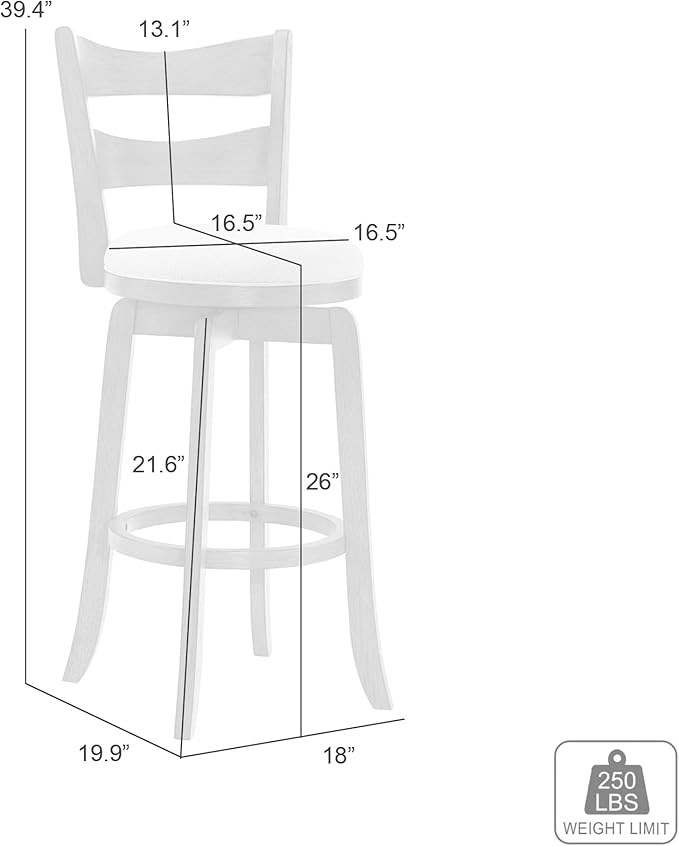 Armen Living Blair 26 in. Matte White Counter Height Rubberwood Swivel Barstool with Fog Fabric Seat - Set of 4