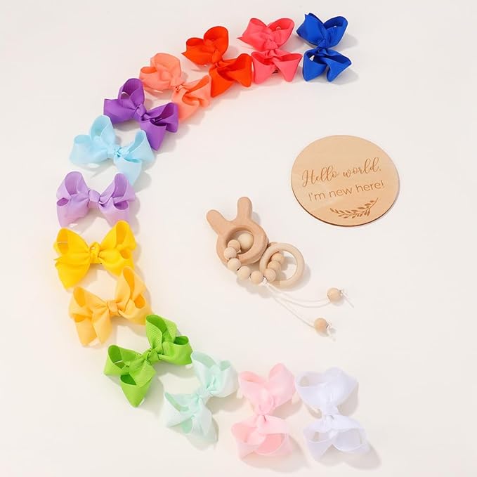 50 Pieces Hair Bows for Girls 3 Inch Grosgrain Ribbon Toddler Hair Accessories with Alligator Clips for Toddlers Baby Girls Kids Teens