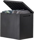 Keter City 30 Gallon Resin Outdoor Storage Box & Patio Side Table for Balcony, Pool, Deck & Garden Accessories, Weather‑Resistant, Dark Grey
