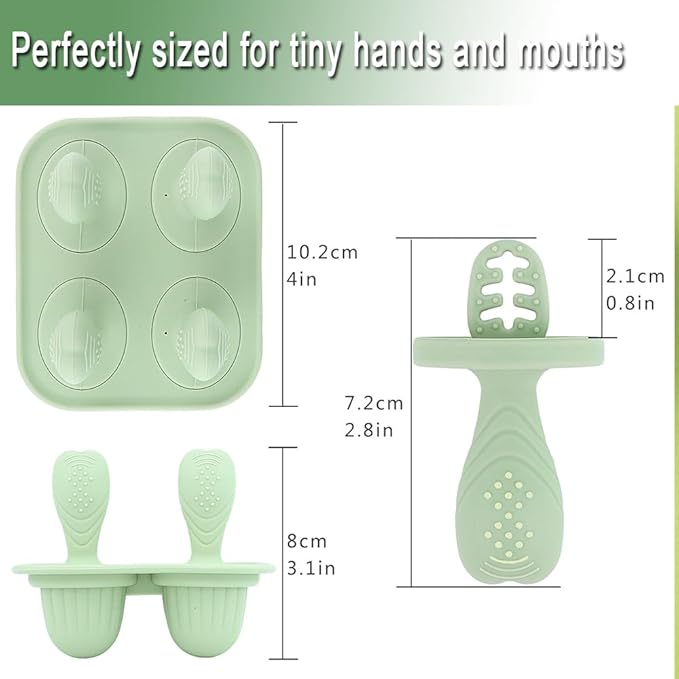 Silicone Popsicle Molds, Mini Breastmilk Popsicle Molds with Sticks, Frozen Breast Milk Teether Popsicle Maker Ice Pop Molds for Infant Feeding Spoon (1Set-Green)