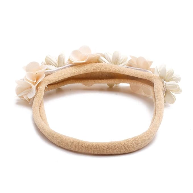 Baby Girl Nylon Headbands Flower Hair Bows Accessories-Elastic Hair Band Crown Handmade FLoral Wraps Birthday Gifts for Girls Newborn Infant Toddler 3Pcs