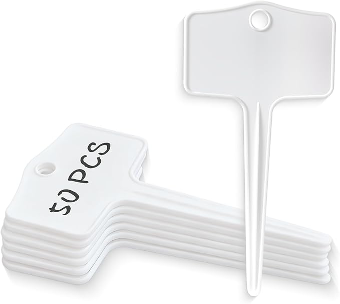 50pcs Plastic Plant T-Type Labels Garden Stake Markers Waterproof Plant Tags for Outdoor (White)