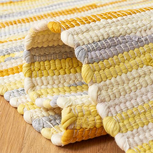 SAFAVIEH Rag Rug Collection Area Rug - 5' x 8', Gold & Multi, Handmade Boho Stripe Cotton, Ideal for High Traffic Areas in Living Room, Bedroom (RAR129N) - color: Gold/Multi, size: 5' x 8' (Rectangular)