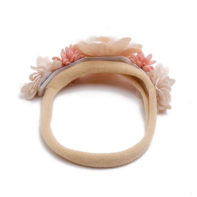 Baby Girl Nylon Headbands Flower Hair Bows Accessories-Elastic Hair Band Crown Handmade FLoral Wraps Birthday Gifts for Girls Newborn Infant Toddler 3Pcs