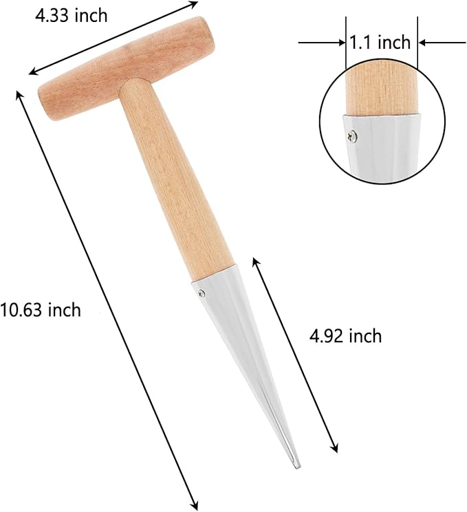 Hand Dibber, Seed Dibber, Garden Dibber, Dibber Garden Tool, Galvanized Alloy Head, Bulb Planter for Planting Flowers Tulips Daffodils Dahlias