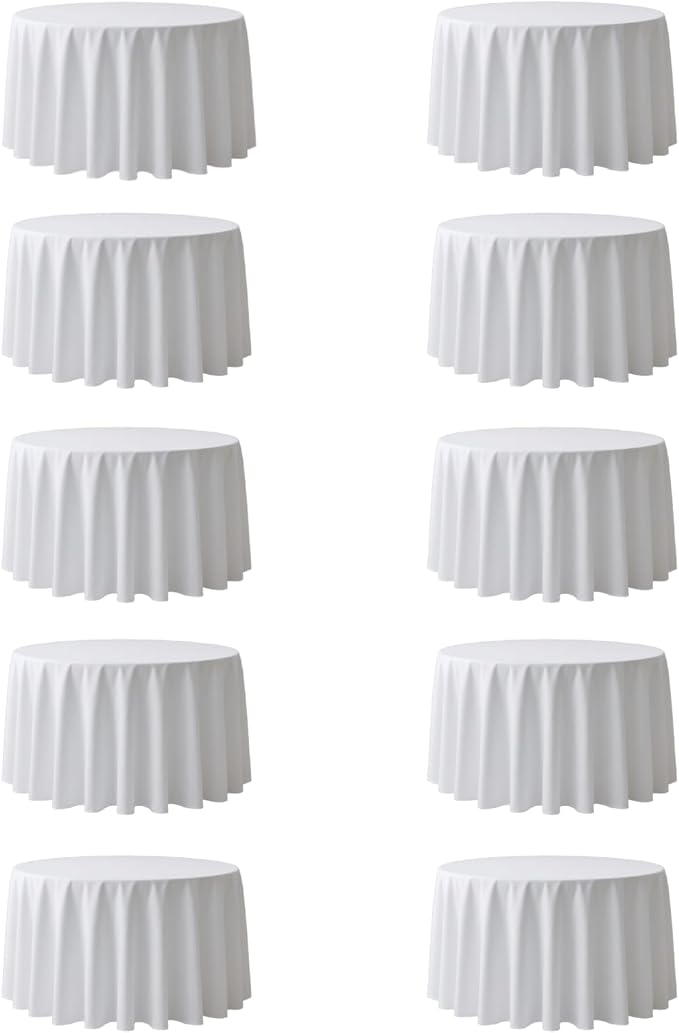 Surmente 120 inch Round tablecloths -10 Pack White Round Table Cloths, Polyester Fabric Table Covers for Weddings, Banquets, or Restaurants