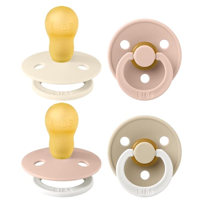 BIBS Colour Soother 4-Pack | BPA Free Dummy Pacifier | Round Nipple | Natural Rubber Latex | Made in Denmark | Size 18-36 Months | Blush Glow Mix