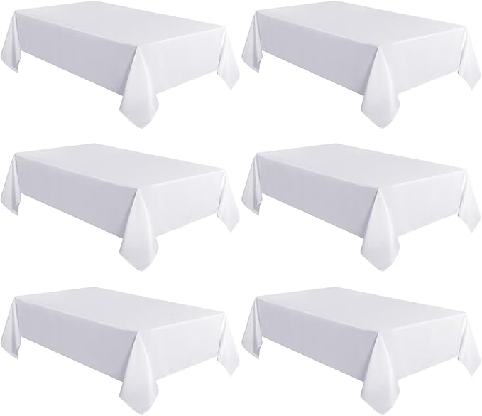 sancua 6 Pack White Tablecloth 60 x 102 Inch, Rectangle Table Cloth for 6 Feet Tables - Stain and Wrinkle Resistant Washable Polyester Table Cover for Dining Tables, Buffet Parties and Camping