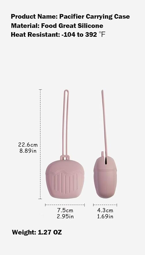 Silicone Pacifier Holder Case - Leak-Proof & Portable Baby Pacifier Storage Carrying case with Leash, BPA-Free, for Boys Girls Toddlers (2-Pack Apple Shape, Pink)