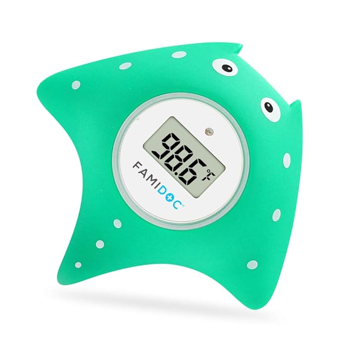 Baby Bath and Room Thermometer - Famidoc FDTH-V0-22 New Upgraded Sensor Technology for Baby Health Bath Tub Thermometer Floating Toy (Blue)